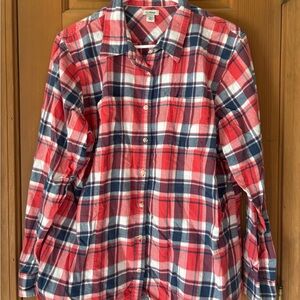 L.L. Bean Women’s Red, White, Blue Preppy Americana Plaid Button-Down Shirt XL